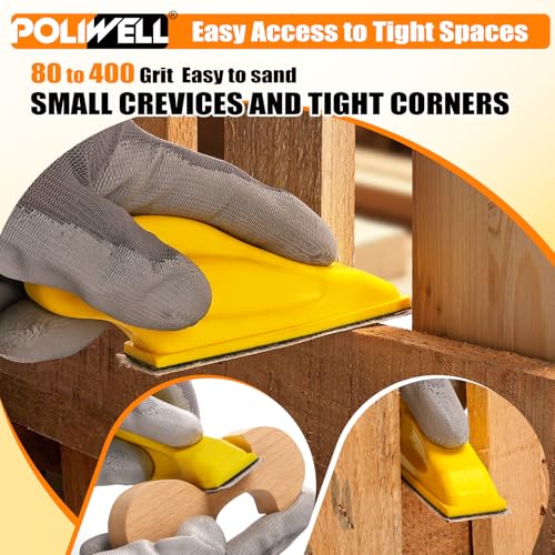 POLIWELL 100 Pcs Hand Sander Kit, 3.5” x 1” Mini Micro Sander for Small Projects, Detail Finger Sanding Block Tools, 80 120 180 240 400 Grit Wet Dry Sandpaper Sheets for DIY Crafts Wood Plastic - Image 2