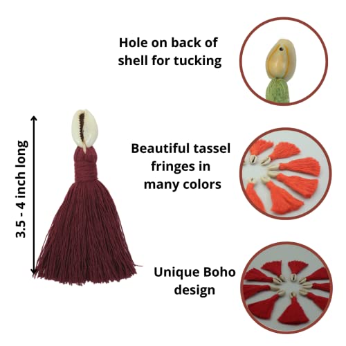 Zippy Flora mini Cotton Tassels with Cowrie Shells for Saree/Blouse/Dupatta/DIY/Decor, Pack of 10 (Red) - Image 2