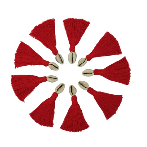 Zippy Flora mini Cotton Tassels with Cowrie Shells for Saree/Blouse/Dupatta/DIY/Decor, Pack of 10 (Red) - Image 4