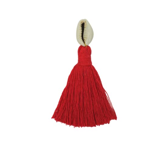 Zippy Flora mini Cotton Tassels with Cowrie Shells for Saree/Blouse/Dupatta/DIY/Decor, Pack of 10 (Red) - Image 3
