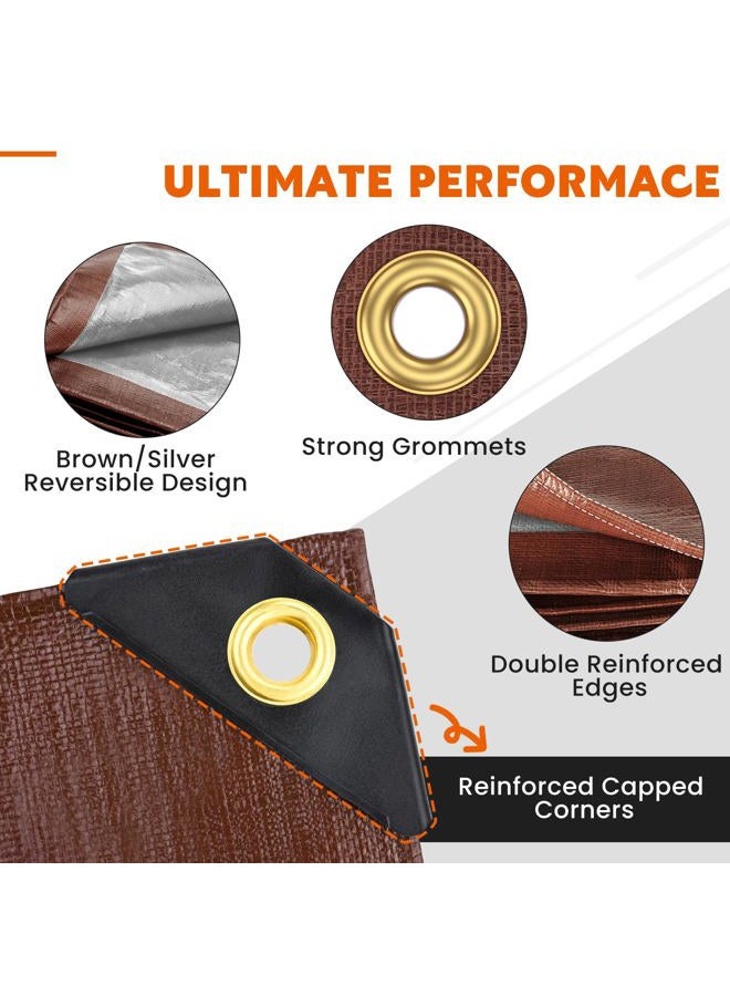 Keten Tarps Heavy Duty Waterproof 10X20 Feet, Extra Thick 16 Mil, Tear & Fade Resistant, 100% UV Blocking, Outdoor Tarp with Reinforced Grommets for Roof, Camping, Patio, Pool, Boat (Brown/Silver) - Image 2