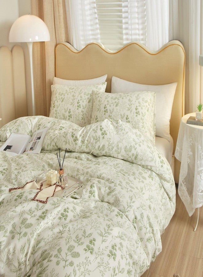 EAVD Fresh Green Floral Comforter Set Queen White Fluffy Soft Microfiber Chic Garden Floral Bedding Queen Bed Comforter and 2 Pillowcases Reversible Vintage Botanical Comforter Set for All-Season - Image 4
