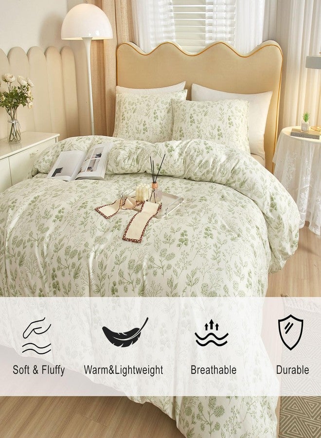 EAVD Fresh Green Floral Comforter Set Queen White Fluffy Soft Microfiber Chic Garden Floral Bedding Queen Bed Comforter and 2 Pillowcases Reversible Vintage Botanical Comforter Set for All-Season - Image 2