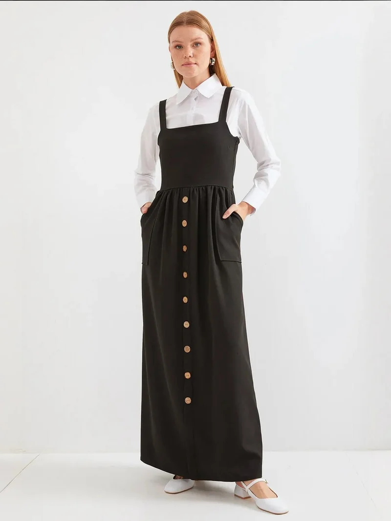 BIG DART BDART Square Collar A-Form Maxi Dress with Button Closure