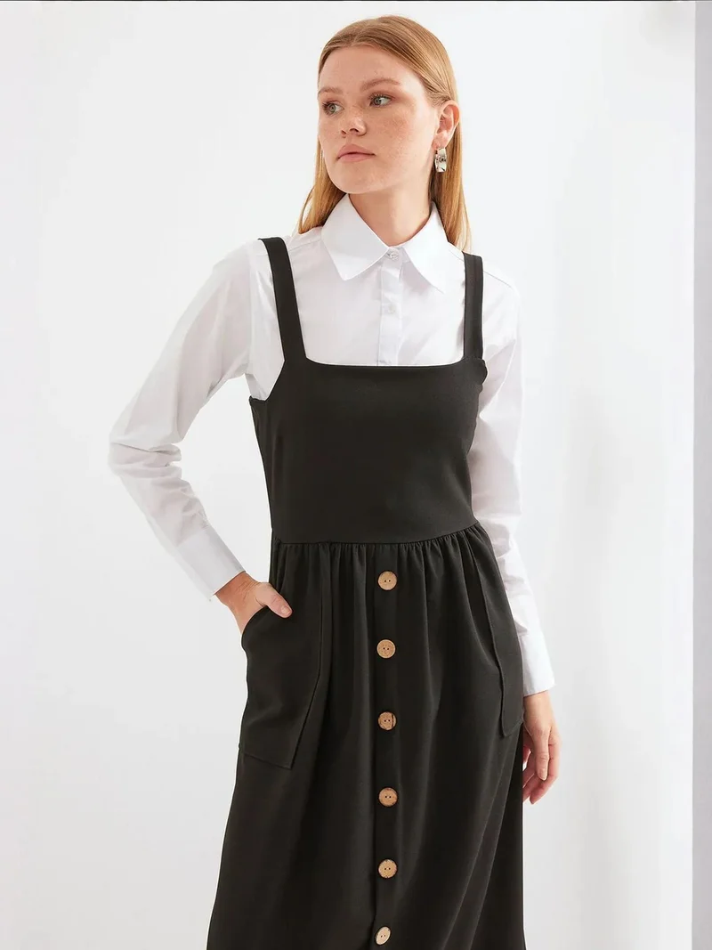 BIG DART BDART Square Collar A-Form Maxi Dress with Button Closure