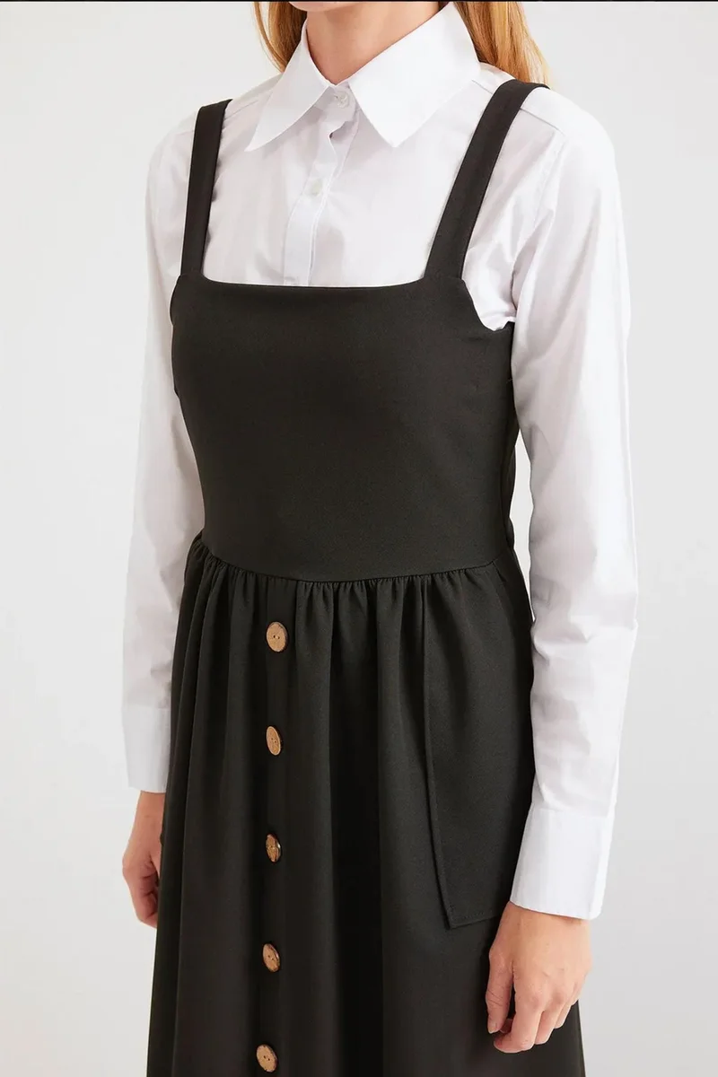 Big Dart Black BDART Square Collar A-Form Maxi Dress with Button Closure for Women | Best Price UAE