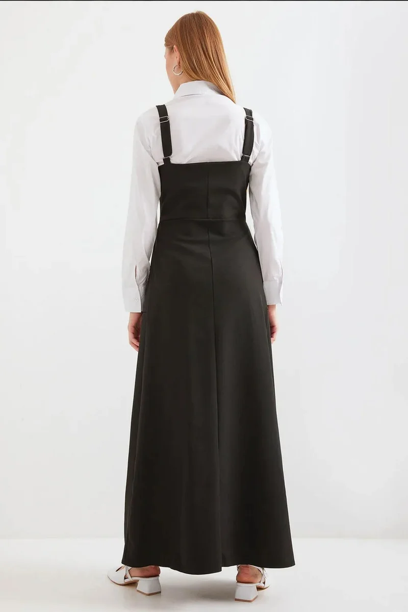 Big Dart Black BDART Square Collar A-Form Maxi Dress with Button Closure for Women | Best Price UAE