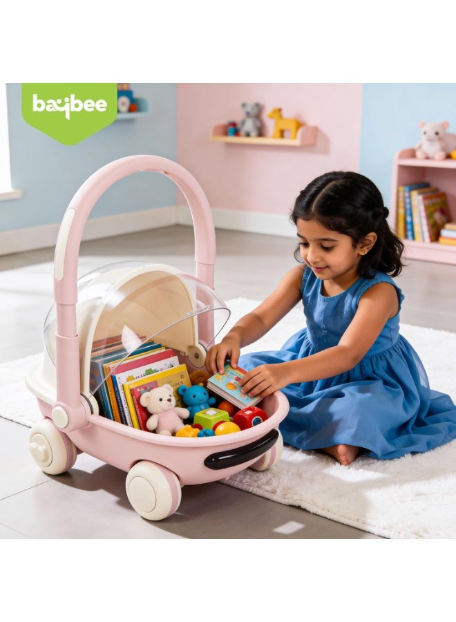 BAYBEE Kids Shopping Cart with Push Walker & Storage Basket | Light & Music Baby Walker for 6+ Months | Foldable Adjustable Handle, Lockable Wheels & Closing Lid | Toy Cart Walker for Toddlers & Babies Pink - Image 2