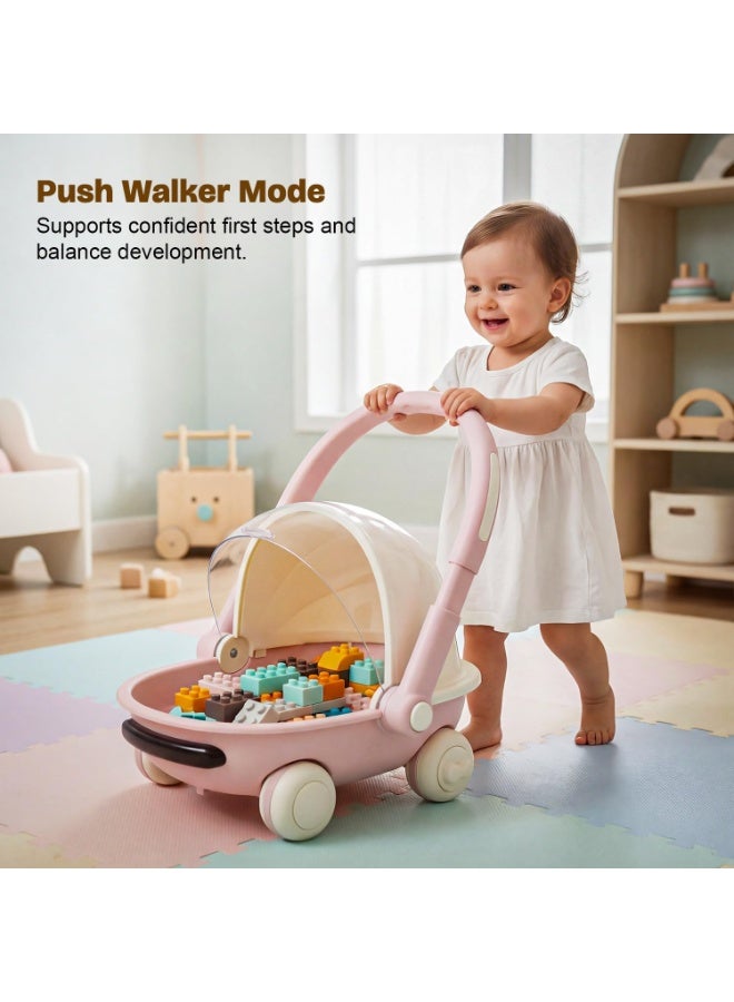 BAYBEE Kids Shopping Cart with Push Walker & Storage Basket | Light & Music Baby Walker for 6+ Months | Foldable Adjustable Handle, Lockable Wheels & Closing Lid | Toy Cart Walker for Toddlers & Babies Pink - Image 3