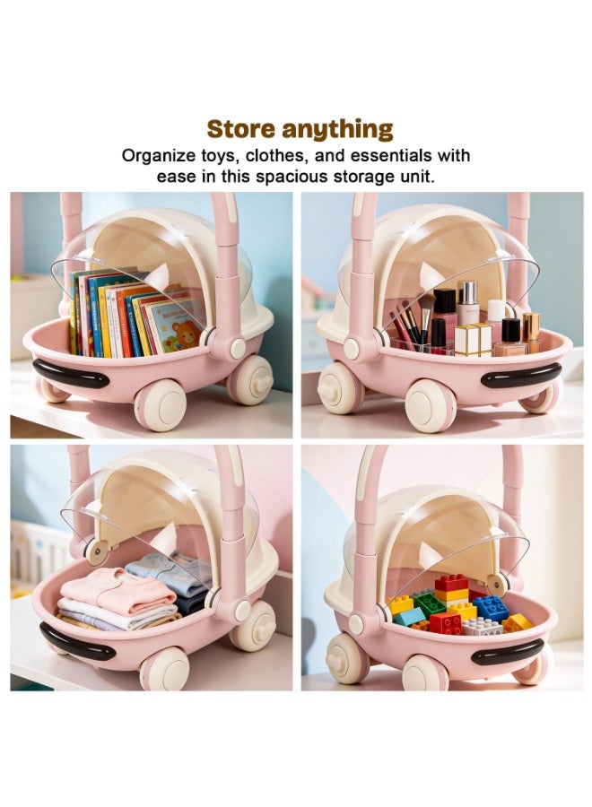 BAYBEE Kids Shopping Cart with Push Walker & Storage Basket | Light & Music Baby Walker for 6+ Months | Foldable Adjustable Handle, Lockable Wheels & Closing Lid | Toy Cart Walker for Toddlers & Babies Pink - Image 5