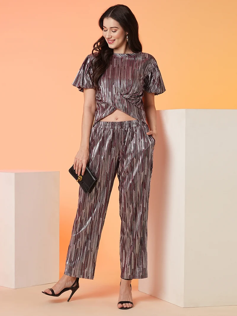 globus Women Striped Top & Trouser Co-Ord Set
