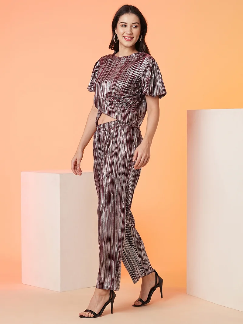 globus Women Striped Top & Trouser Co-Ord Set