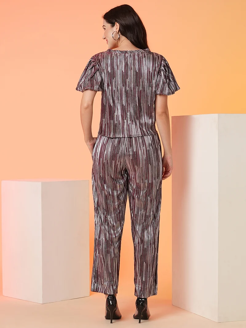 globus Women Striped Top & Trouser Co-Ord Set