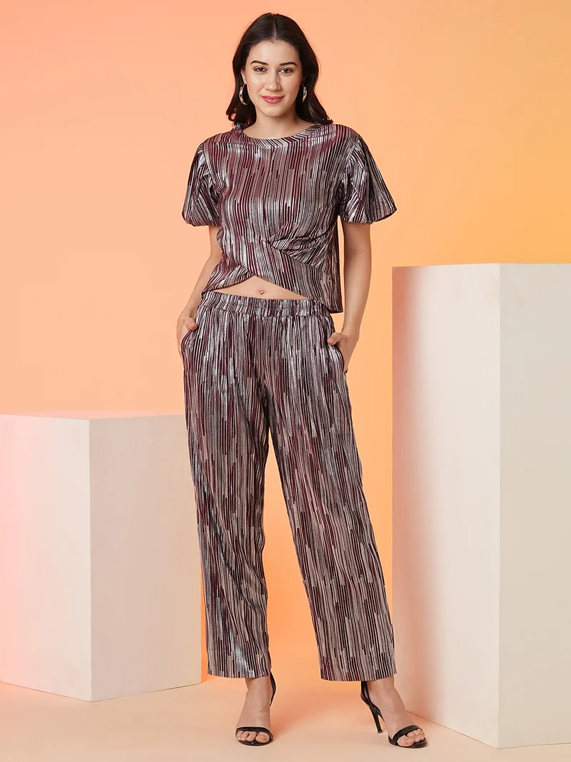 globus Women Striped Top & Trouser Co-Ord Set