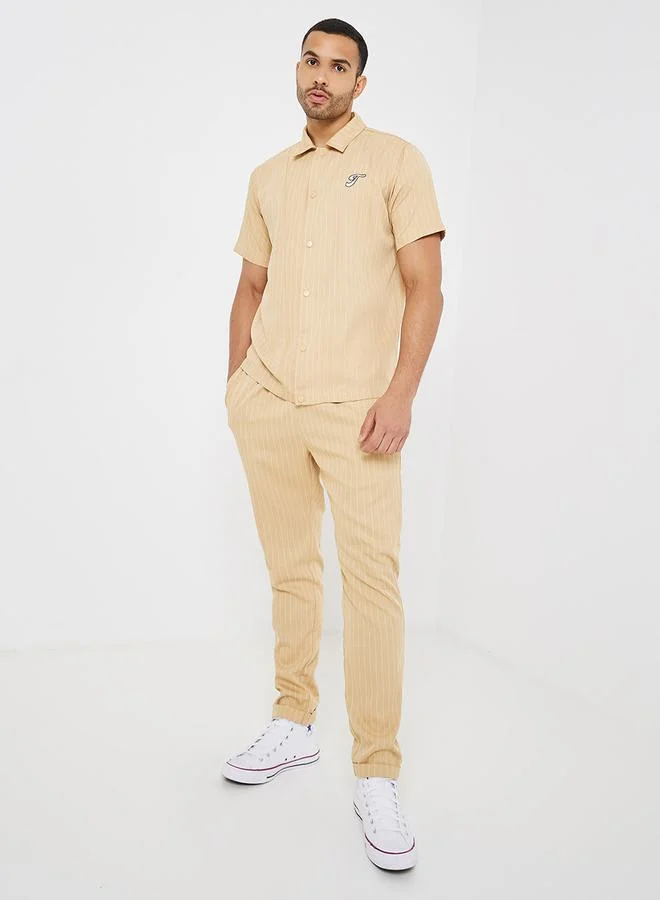 Styli Striped Relaxed Fit Shirt with Embroidery Badge