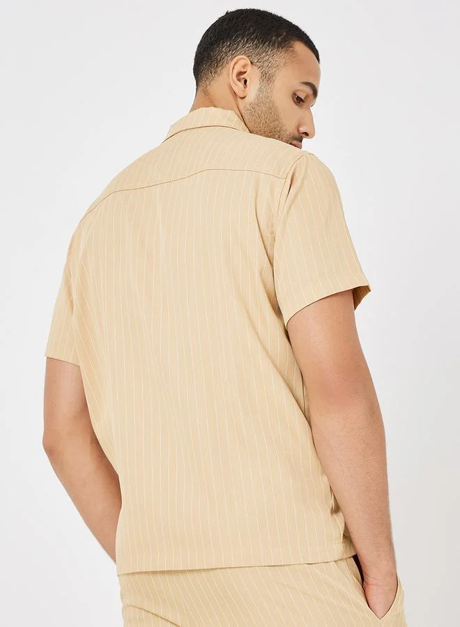 Styli Striped Relaxed Fit Shirt with Embroidery Badge