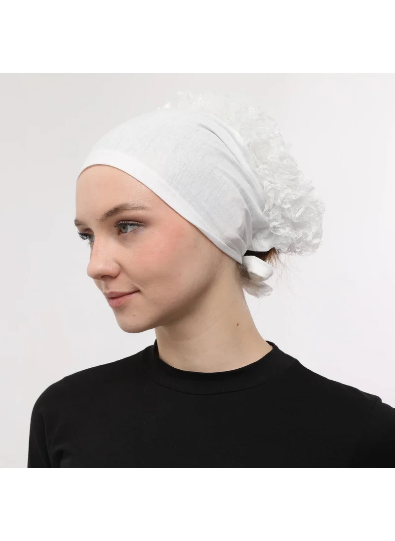 سينسو Stitched at the Front, Tied at the Back, Bun, Lace, Frill, Hijab Bonnet
