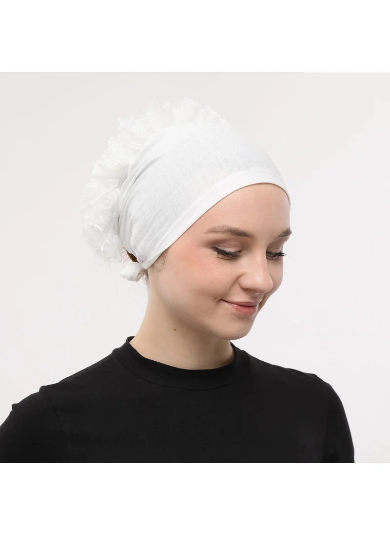 سينسو Stitched at the Front, Tied at the Back, Bun, Lace, Frill, Hijab Bonnet