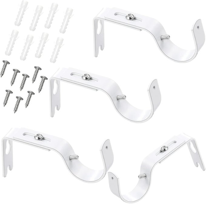 4 PCS CURTAIN ROD SUPPORT BRACKETS WHITE ADJUSTABLE CURTAIN ROD HANGERS FOR 1 INCH DIAMETER GENERAL HARDWARE HOLDERS WALL BRACKET HANGER HOOKS WITH SCREWS