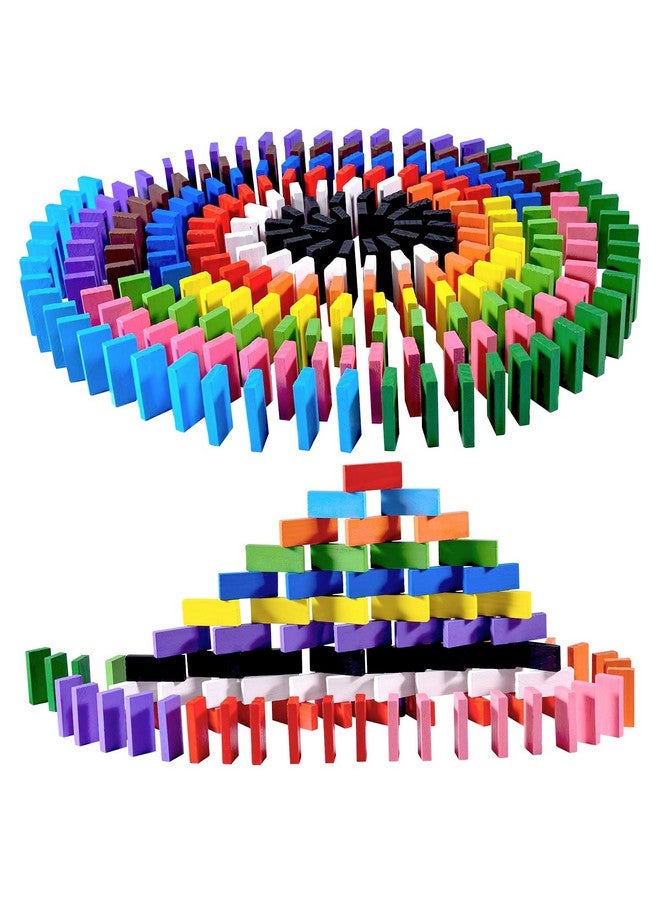 OBTANIM 600 Pcs Colorful Wooden Domino Blocks Set Domino Tile Bulk Building Racing Stacking Games Educational Toys For Kids Birthday Party Favor - Image 1