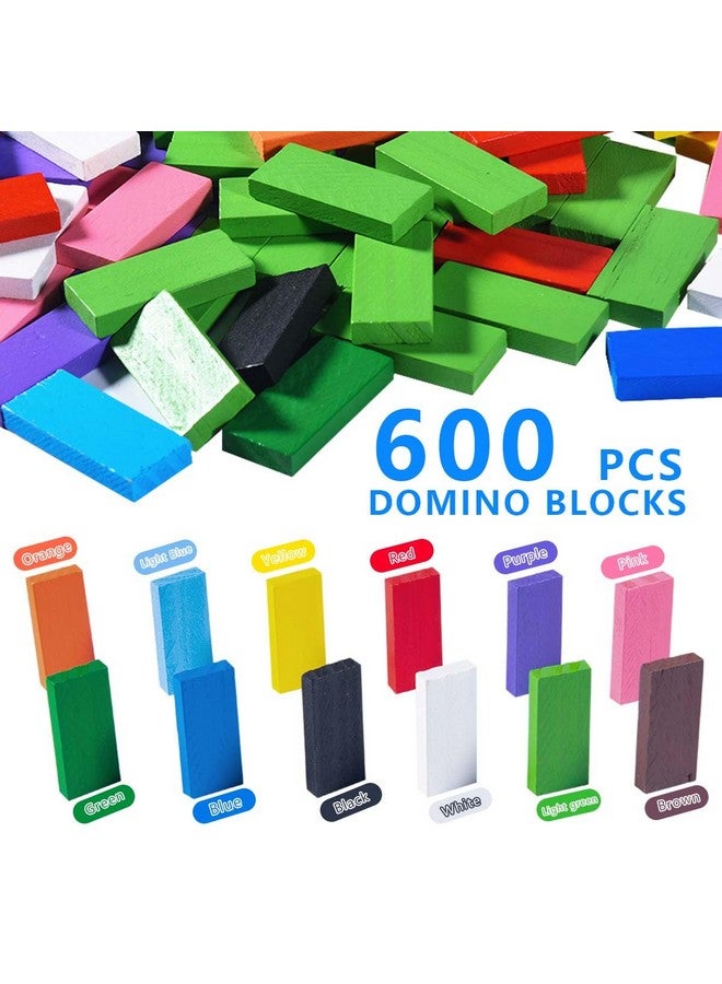 OBTANIM 600 Pcs Colorful Wooden Domino Blocks Set Domino Tile Bulk Building Racing Stacking Games Educational Toys For Kids Birthday Party Favor - Image 2