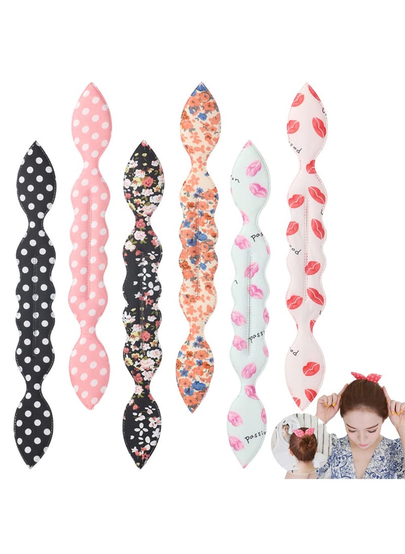 Ruihfas 6Pcs Magic Rabbit Ear Sponge Foam Donut Holder Twist Hair Styling Curl Bun Maker Hairstyle Musthaves Tool