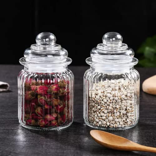 MUAC Glass Container Jar With Lid For Kitchen Small Jars For Kitchen Storage Pop Jar Glass Jar Food Storage Containers For Storing Spices,Jam,Honey,Aachar,Sugar,Coffee Beans (350Mll,2Pc),Transparent - Image 1