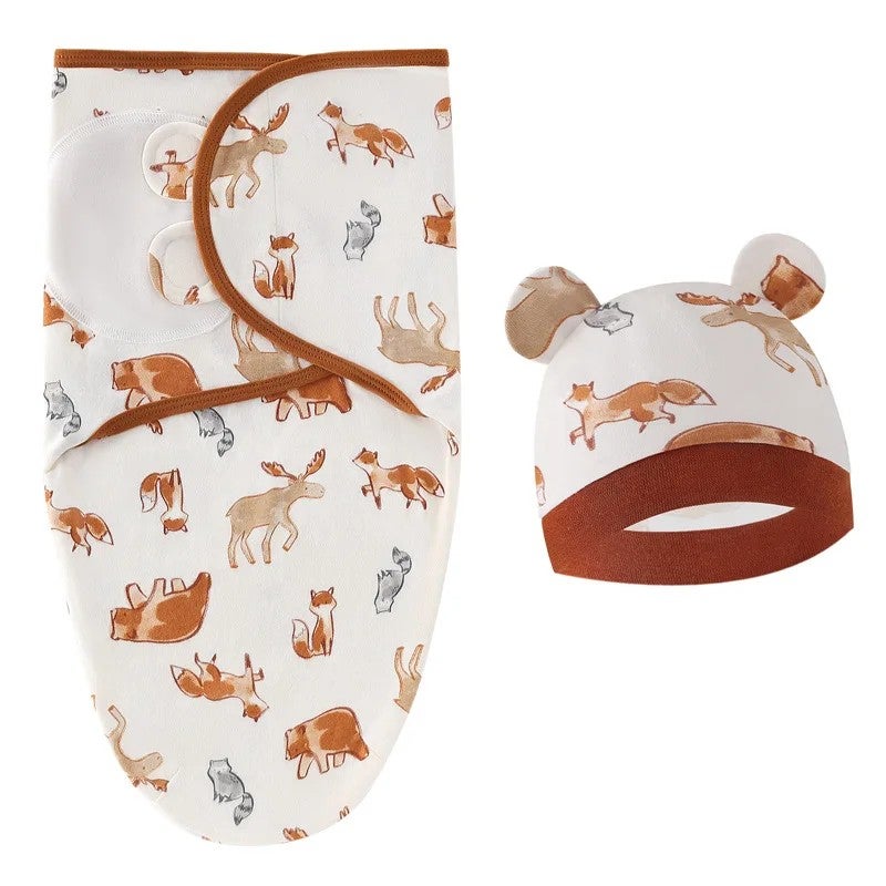 Y&D Baby Swaddle Wrap with Hat Set - Soft Cotton Swaddle Blanket for Newborn Infant Sleep (Swaddlers) - Image 1