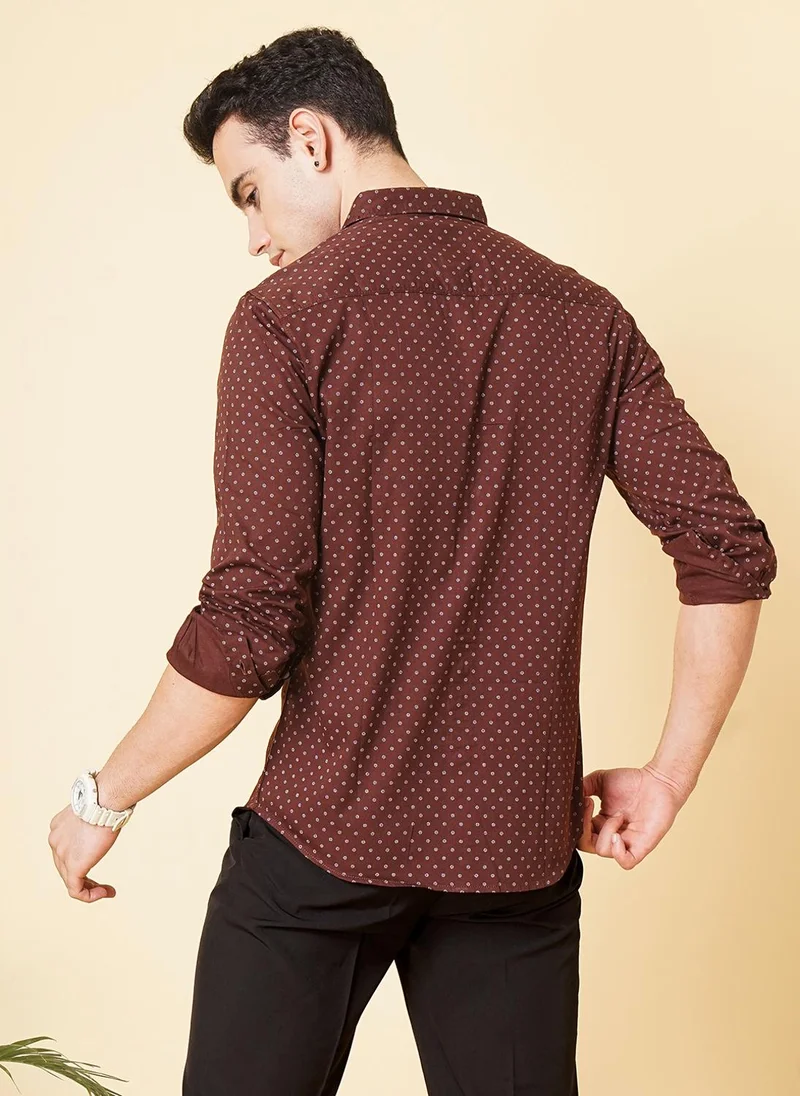 ذا انديان كراج كو Men Slim Fit Abstract Printed Full Sleeves Spread Collar Casual Shirt
