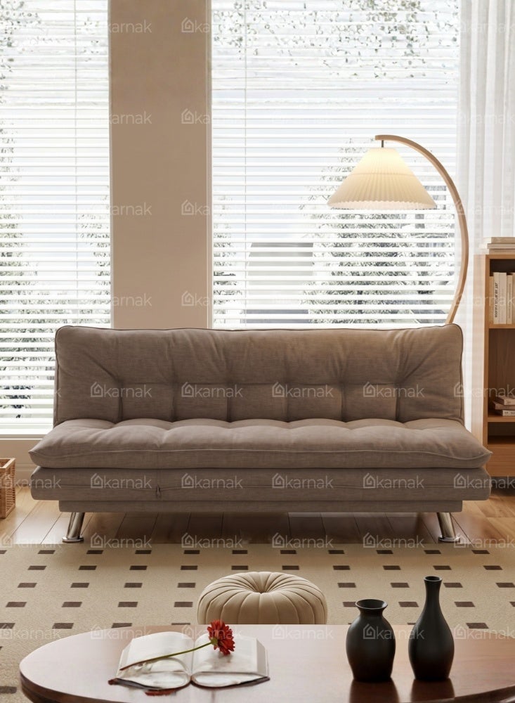 Karnak Amos 3 Seater Sofa Cum Bed Convertible Fabric Sleeper Sofa Space Saving Couch (Brown) - Image 2