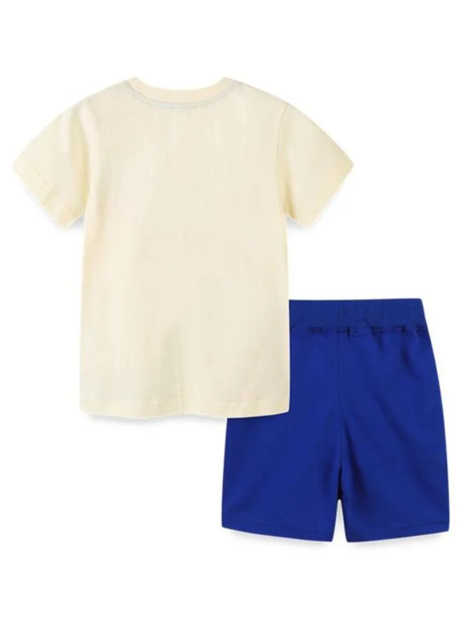 YUNIQEE Off White Crew Neck Short Sleeve Printed Tshirt & Shorts