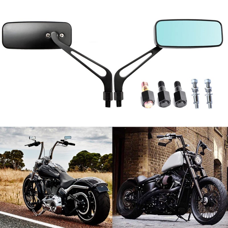 Rich Choices 8mm/10mm Black Motorcycle Rectangle Handlebar Rearview Mirrors Compatible with Harley Street Glide Road King Softail Sportster Iron 883 XL1200 Chopper Softail - Image 4