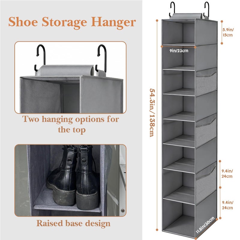 VERONLY Hanging Shoe Organizer for Closet,8-Shelf Hanging Storage with Side Mesh Pockets,Wider Shelves for Baseball Caps,Clothes (9" W Ã— 11.8" D Ã— 54" H) Grey - Image 5