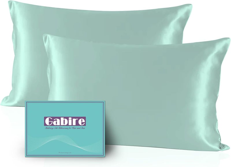 Gabire Mulberry Silk Pillow Cases Set of 2, Both Sides Real Silk Pillow Cover for Hair and Skin Cool Pillowcase Organic Silk Pillowcase 2 Pack with Hidden Zipper, Sage Green, Queen (20"×30") - Image 1