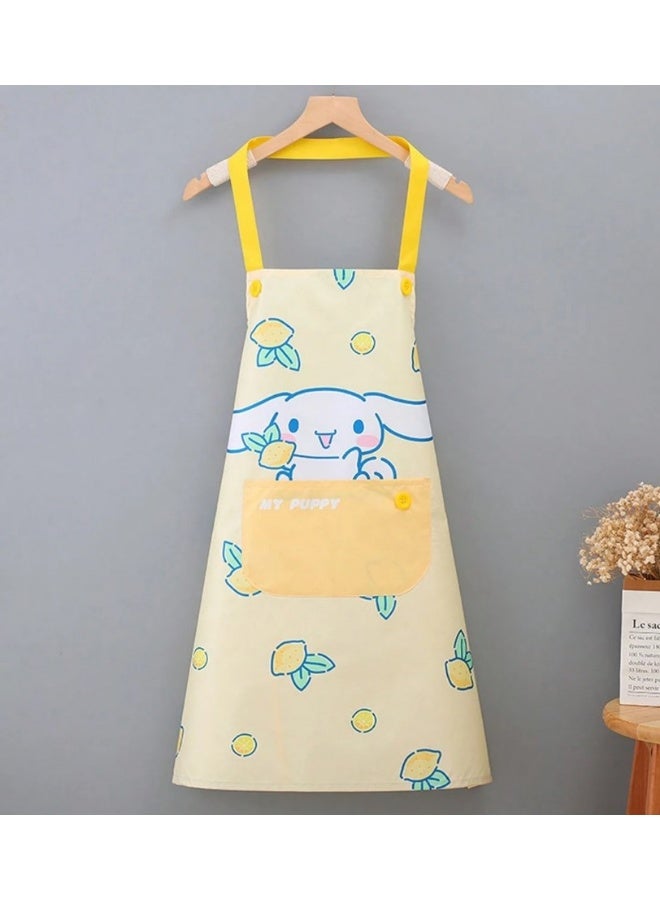1pc Cute Cartoon Apron - Lovely Pink PVC Kitchen Apron With Pocket, Waterproof and Oil Proof Chef Cooking Apron, Cooking Bib Aprons