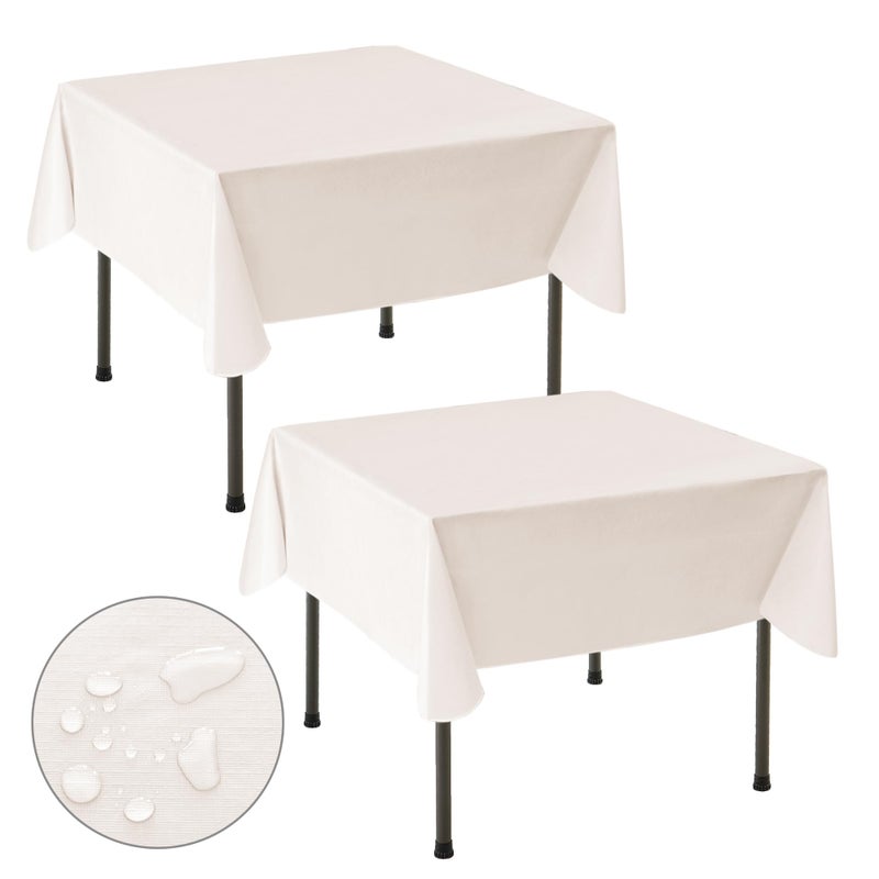 Nasitos 2 Pack Vinyl Square Table Cloth 54x54 InchBeige Waterproof OilProof Card Tablecloths Wipeable SpillProof Square Flannel Backed Small Tablecloths for Coffee Table IndoorOutdoor