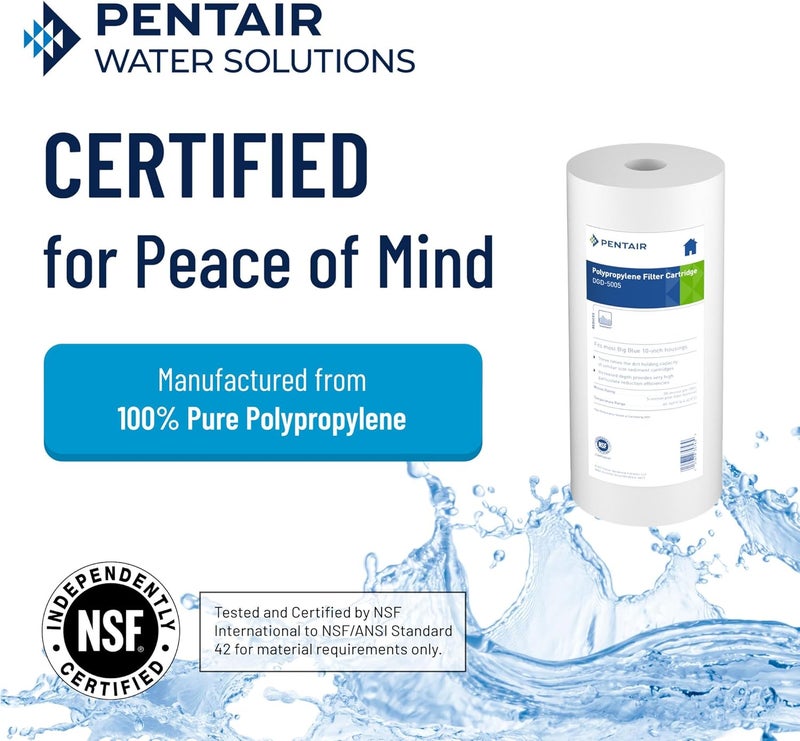 Pentek Pentair DGD-5005 Big Blue Water Filter, 10-Inch Whole House Sediment Filter Cartridge Replacement, Dual-Gradient Density Spun Polypropylene, 10" x 4.5", 5 Micron, Pack of 1 - Image 2