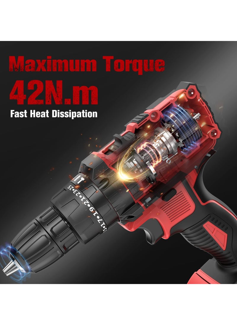 ibsun - Cordless Drill Driver 21V, Cordless Hammer Drill with 1 Batteries 2.0Ah, 25+3 Torque, 42N.m Max Electric Drill, 2 Speed, LED Light for Home and Garden DIY Project - Image 1