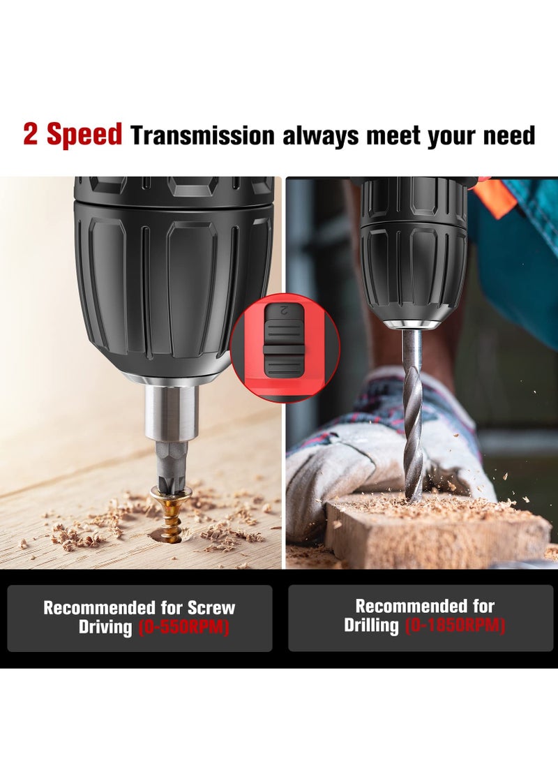 ibsun - Cordless Drill Driver 21V, Cordless Hammer Drill with 1 Batteries 2.0Ah, 25+3 Torque, 42N.m Max Electric Drill, 2 Speed, LED Light for Home and Garden DIY Project - Image 1