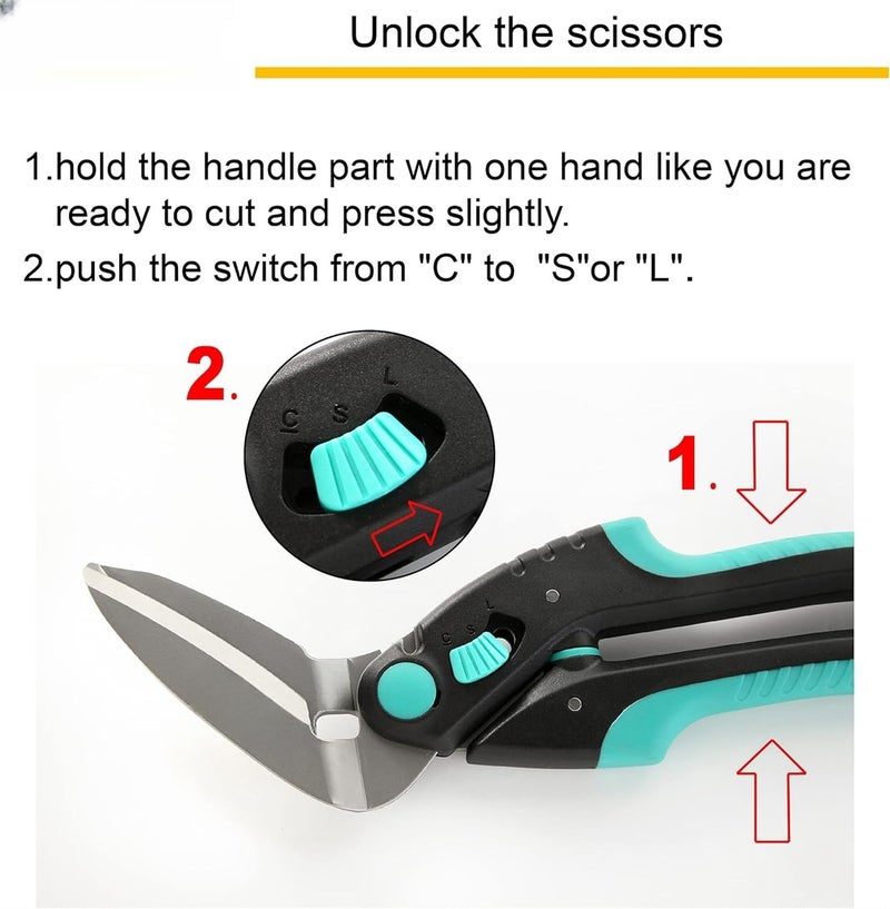 يُسلِّم مقص شديد التحمل، قاطع سجاد، مقص صناعي، متعدد الاستخدامات، مقص للسجاد والكرتون والجلد والتقليم والبستنة، مقبض ناعم احترافي من الفولاذ المقاوم للصدأ - Image 4