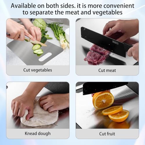 Vasukie 304 Stainless Steel Chopping Board for Kitchen | Non Slip| Rust Proof | Easy to use| Round Edge| Heavy Duty Chopping Board Vegetable, Meats Vegetable Chopper Board Safe Durable (36CM*25CM) - Image 2