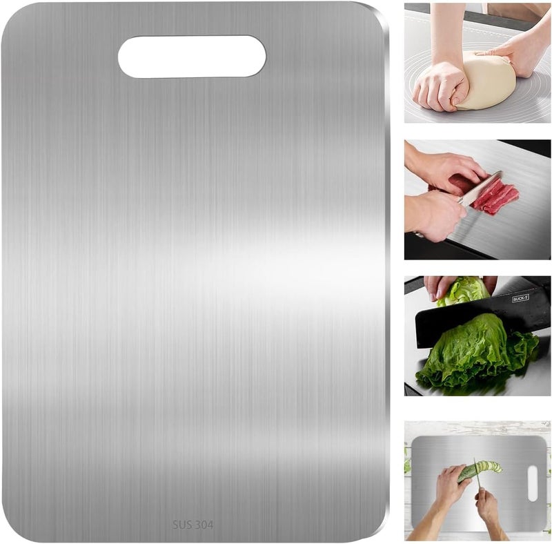 Vasukie 304 Stainless Steel Chopping Board for Kitchen | Non Slip| Rust Proof | Easy to use| Round Edge| Heavy Duty Chopping Board Vegetable, Meats Vegetable Chopper Board Safe Durable (36CM*25CM) - Image 1