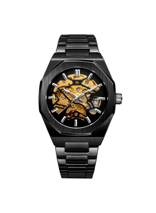 فورسينينج ساعة رجالية أوتوماتيكية أنيقة بتصميم هيكلي ميكانيكي، مثالية للعمل والمناسبات غير الرسمية - Image 1