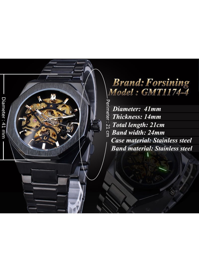 فورسينينج ساعة رجالية أوتوماتيكية أنيقة بتصميم هيكلي ميكانيكي، مثالية للعمل والمناسبات غير الرسمية - Image 2