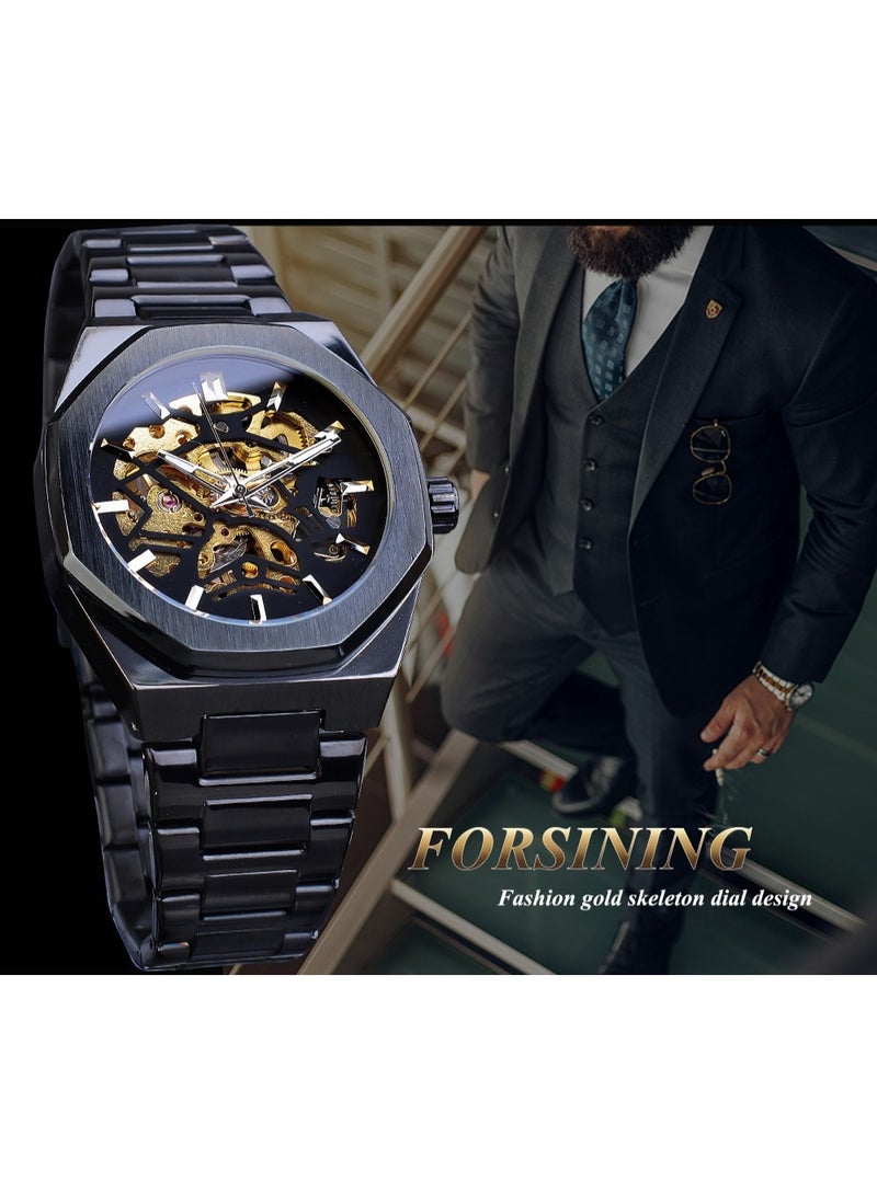 فورسينينج ساعة رجالية أوتوماتيكية أنيقة بتصميم هيكلي ميكانيكي، مثالية للعمل والمناسبات غير الرسمية - Image 5