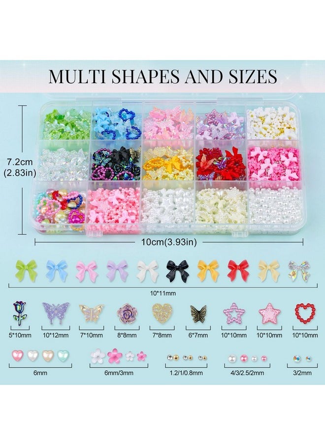 BELLEBOOST 3D Nail Charms For Coquette Nails Design Set 1, Colorful Nail Bows + Assorted Heart Star Rose Butterfly Cute Nail Jewels + 3D Flower Charms And Nail Pearls, With Picker Tools For Nail Decor  - Image 2
