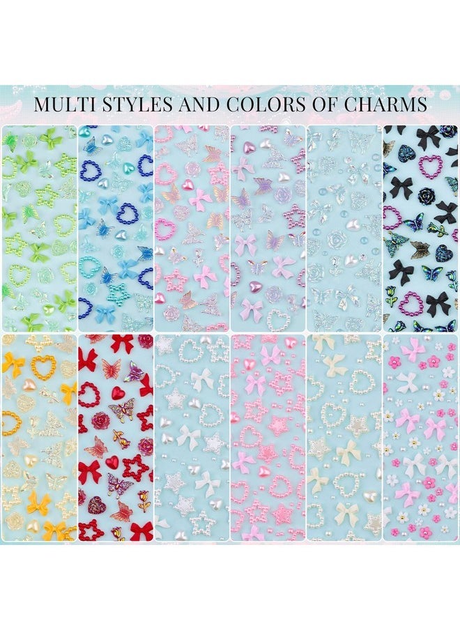 BELLEBOOST 3D Nail Charms For Coquette Nails Design Set 1, Colorful Nail Bows + Assorted Heart Star Rose Butterfly Cute Nail Jewels + 3D Flower Charms And Nail Pearls, With Picker Tools For Nail Decor  - Image 3