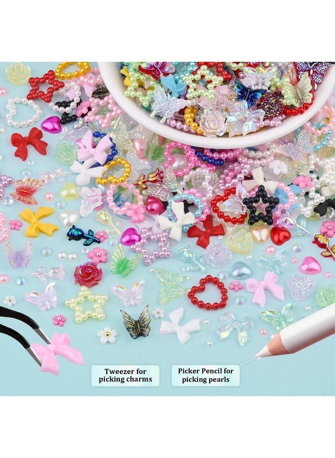 BELLEBOOST 3D Nail Charms For Coquette Nails Design Set 1, Colorful Nail Bows + Assorted Heart Star Rose Butterfly Cute Nail Jewels + 3D Flower Charms And Nail Pearls, With Picker Tools For Nail Decor  - Image 4