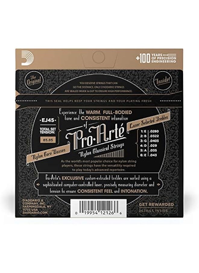 D'Addario EJ45 Pro-Arte Nylon Classical Guitar Strings, Normal Tension – Nylon Core Basses, Laser Selected Trebles - Offers Balance of Volume and Comfortable Resistance – 1 Set  - Image 2