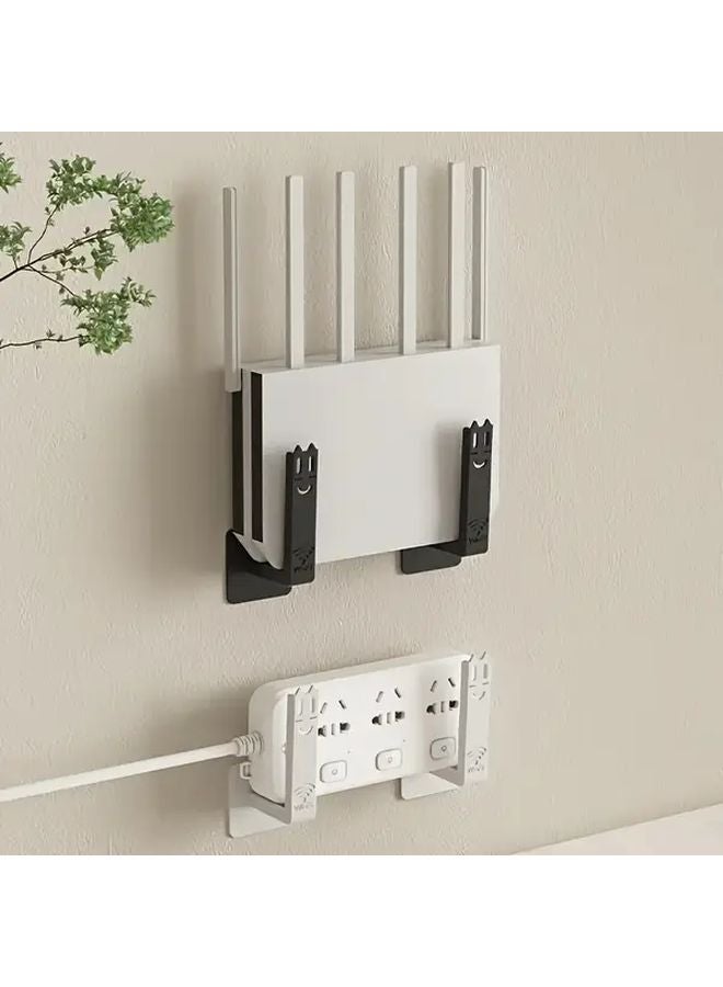 2pcs White No Drill Router Shelf Wall Mounted Modem Holder With Utility Hooks - Image 3